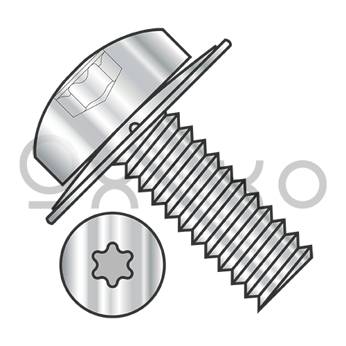 4-40X1/4  6 Lobe Pan Square Cone 410 Stainless Sems Fully Threaded 18-8 Stainless Steel