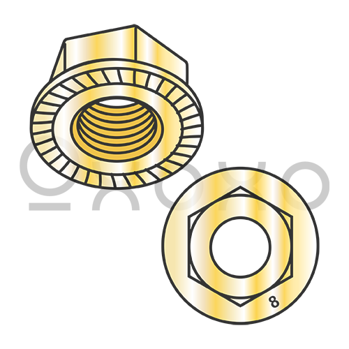 M10-1.50  Din 6923 Metric Class 8 Hex Flange Nut Serrated Zinc Yellow ROHS
