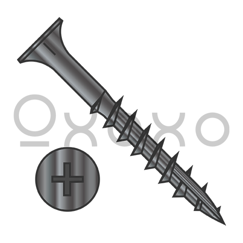 6-13X1 1/8  Phillips Flat Head with Nibs Deep Thread Wood Screw Type 17 2/3 Thread Black Ox