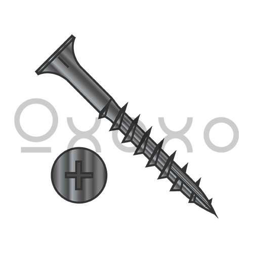 6-13X3/4  Phillips Flat Head with Nibs Deep Thread Wood Screw with Type 17 Point Black Ox