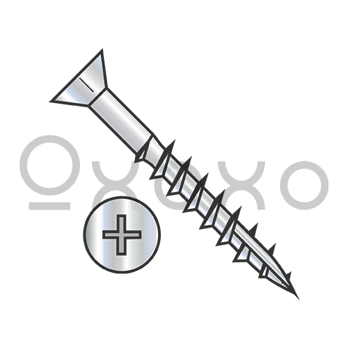 6-13X3/8  Phillips Flat Head w/Nibs Deep Thread Wood Screw Type 17 Full Thread Zinc Bake
