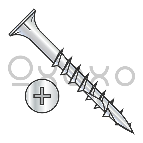8-9X1 1/4  Phillips Flat w/Nibs Coarse Thread Wood Screw 2 Type 17 2/3 Thread Zinc Bake
