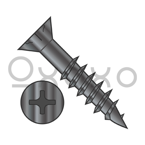 8-11X1  Phillips Flat Head w/Nibs Deep Thread Wood Screw 2/3 Threaded Black Oxide