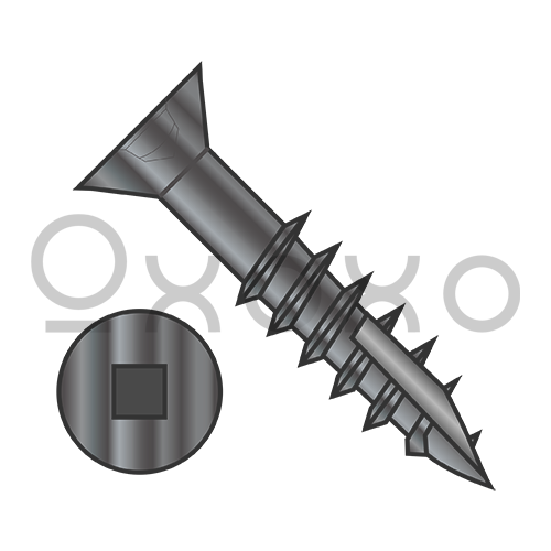 6-13X1 1/4  Flat Head Nibbed Square Drive Deep Thread Wood Screw Type 17 2/3 Thread Black Ox