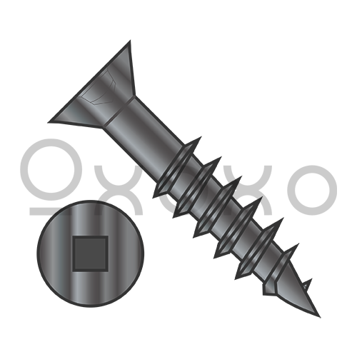 8X1 1/4  Flat Head (no nibs) Square Drive Deep Thread Wood Screw 2/3 Threaded Black Ox