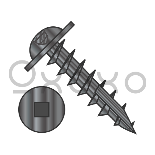 8X3/4  Square Drive Round Washer Head Deep Thread Wood Screw Type 17 Full Thrd Black Ox