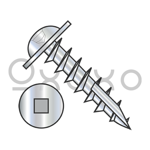 8-11X3/4  Square Drive Round Washer Head Deep Thread Wood Screw Type 17 Full Thrd ZincBake