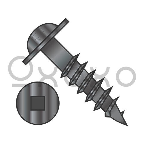 8X1 1/2  Square Drive Round Washer Head Deep Thread Wood Screw 2/3 Thread Black Oxide