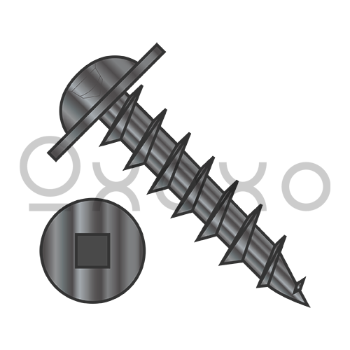 8X1/2  Square Drive Round Washer Head Deep Thread Wood Screw Full Thread Black Oxide
