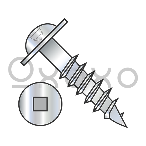 8X1 1/2  Square Drive Round Washer Head Deep Thread Wood Screw 2/3 Thread Zinc Bake