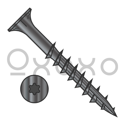 9X2 1/2  6 lobe Flat w/Nibs Deep Thread Wood Screw Type 17 2/3 Thread Black Oxide