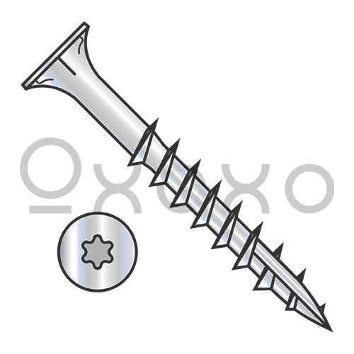 8-11X1 1/4  6 lobe Flat w/Nibs Deep Thread Wood Screw Type 17 2/3 Thread Zinc Bake