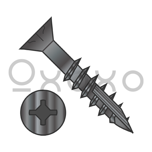 8-11X1 1/8  Square Phil Drive Flat w/Nibs Deep Thread Wood Screw 2/3 Thread Type 17 Black Ox