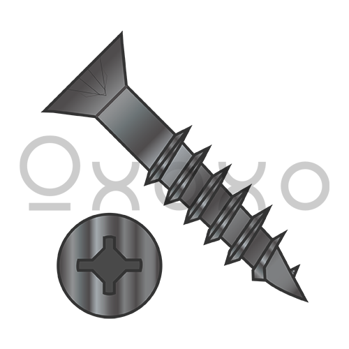 6-13X1 1/4  Square Phillips Drive Flat Head no Nibs DeepThread Wood Screw 2/3 Thrd Black Ox