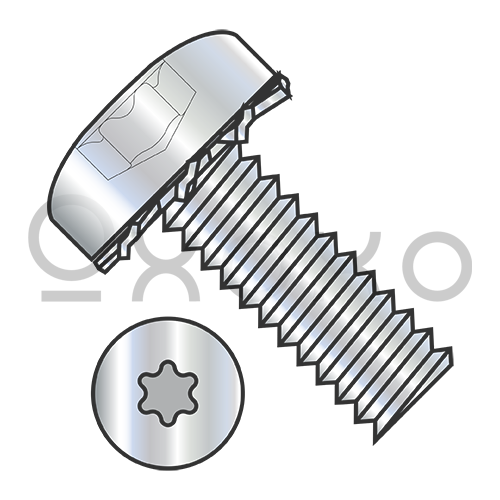 2-56X1/4  Six Lobe Pan Head External Tooth Sems Machine Screw Fully Threaded Zinc and Bake
