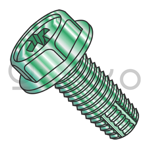 8-32X3/8  Phillips Ind Hex Wash Grounding Screw Type F Full Thread Zinc GreenBake