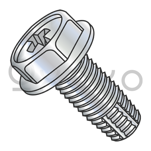 8-32X3/8  Phillips Indented Hex Washer Thread Cut Screw Type F Full Thread Zinc Bake Rohs