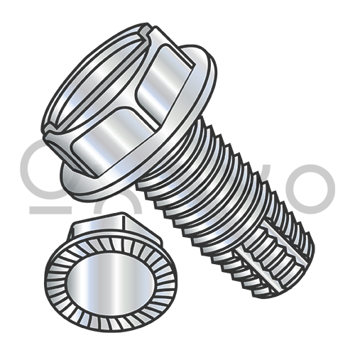 6-32X1/4  Slot Indent Hex Washer Serrated Thread Cut Screw Type F Full Thread Zinc Bake
