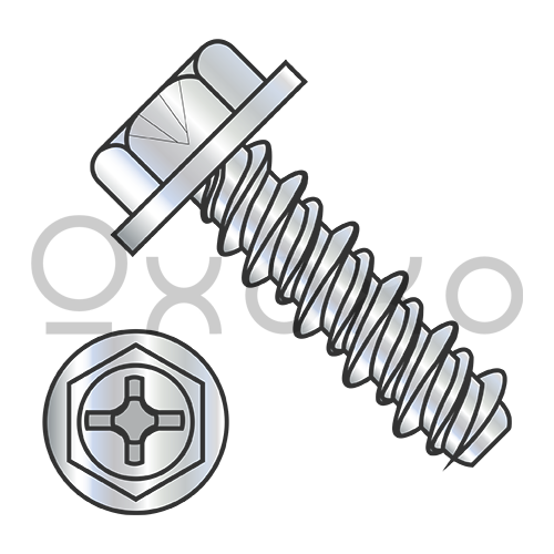 10-16X3/4 #8HD  Phillips Indented Hex Washer High Low Fully Threaded Zinc and Bake