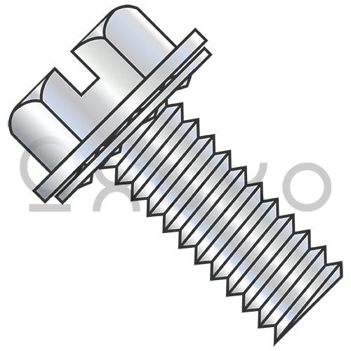 8-32X3/8  Slotted Indent Hexwasher Internal Sems Machine Screw Full Thread Zinc and Bake