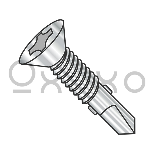12-24X2 1/2  Phillips Flat Self Drill Screw #4 Point w/Wings Full Thread 410 Stainless Steel