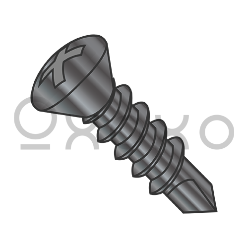 8-18X3/4  Phillips Oval Full Thread Self Drilling Screw Black Oxide and Oil