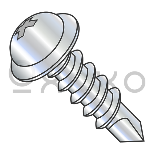 8-18X3/8  Phillips Round Washer Head Self Drilling Screw Full Thread Zinc and Bake