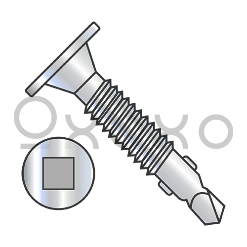 12-24X1  Square Drive Wafer Head Self Drill Screw #4 Point w/Wings Full Thread Zinc Bake