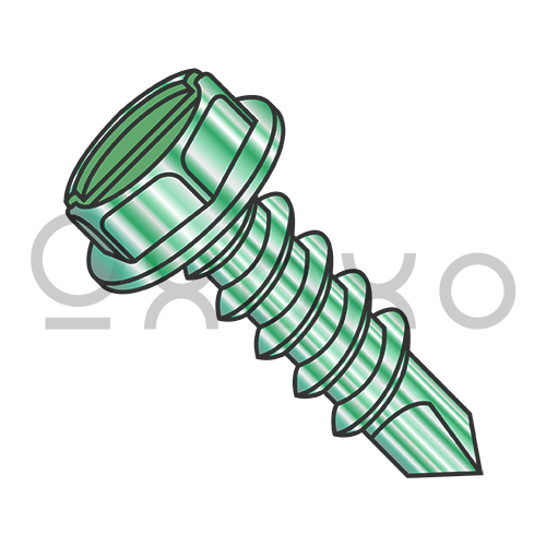 8-18X1/2  Slot Indent Hexwasher Self Drilling Screw Full Thread Zinc Bake Green