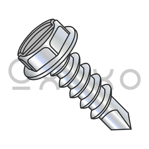 4-24X3/8  Slotted Indented Hex Washer Self Drilling Screw Full Thread Zinc & Bake