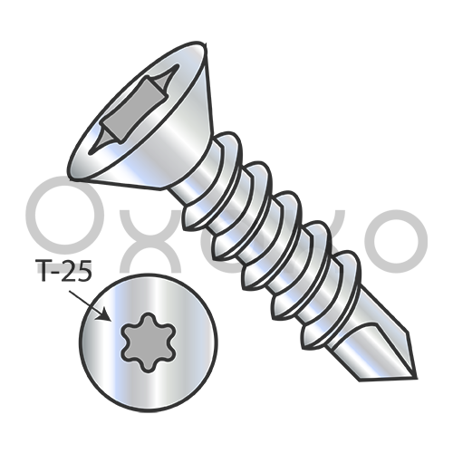 10-16X3/4  6 Lobe Flat T-25 Drive Self Drilling Screw Fully Threaded Zinc and Bake