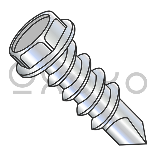 1/4-14X7/8  Unslotted #12 Hex Washer Head Self Drilling Screw Full Thread Zinc Bake