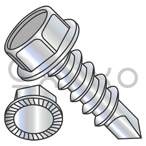 10-16X3/4  Unslot Indent Hexwasher High Head Serrated SDS F/T #3 Point Zinc and Bake