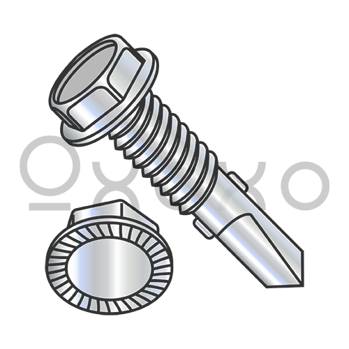 1/4-20X1 1/2  Unslot Hexwasher Serrated Self Drill Screw #4 Point w/Wings F/T Zinc Bake