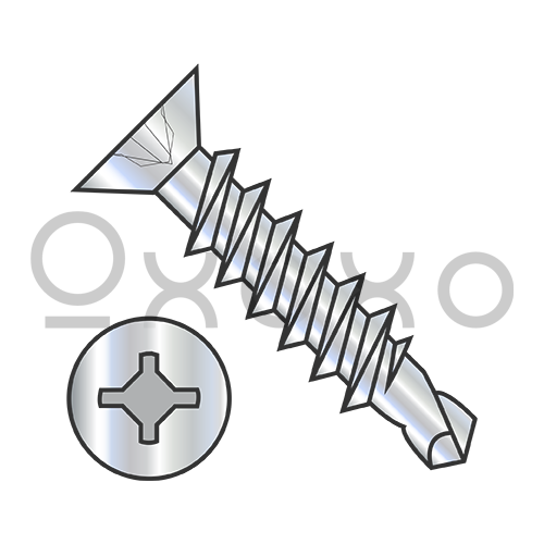 8-18X1  Square Phillips Drive Flat Head Fully Threaded Self Drilling Screw Zinc And Bake