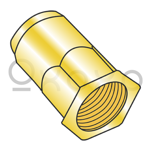 5/16-18-.150  Large Flange Lo Profile Semi Hex Body Rivet Nut Insert Steel Zinc Yellow