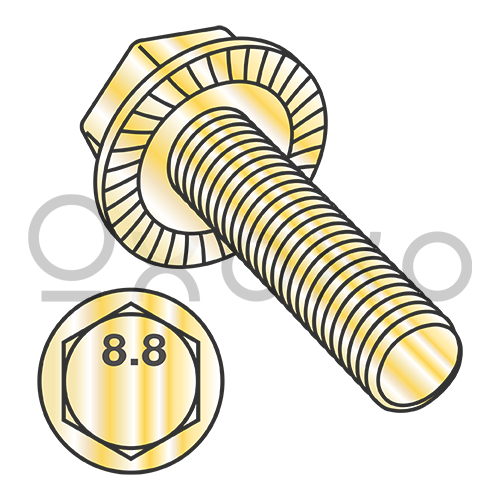 M6-1.0X12  Metric Din 6921 Class 8.8 Hex Flange Serrated Screw Full Thrd Zinc Yellow