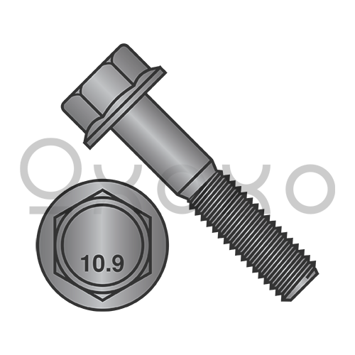 M10-1.5X20  DIN 6921 Class 10.9 Metric Flange Bolt Screw Non Serrated Black Phosphate