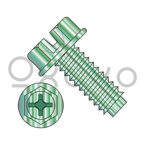 10-32X3/8  Combo(Slot/Phillips)Ind HW Grounding Machine ScrewDogPT Full Thrd Zinc and Green