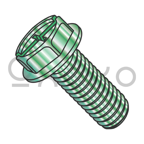 8-32X1/4  Combo (Slot/Phillips) Indent HW Grounding Machine Screw Full Thrd Zinc and Green