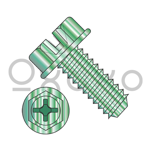10-32X3/8  Combo Slot/Phil Ind HWH Grounding Machine Scr Header point Ful Thread Zinc Green