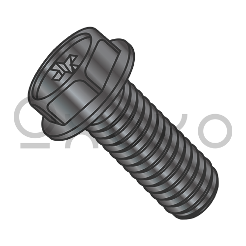 1/4-20X5/8  Phillips Indented Hex Washer Machine Screw Fully Threaded Black Oxide and Oil