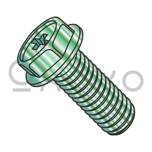 8-32X3/8  Phillips Indented Hex Washer Grounding Machine Screw Fully Threaded Zinc & Green