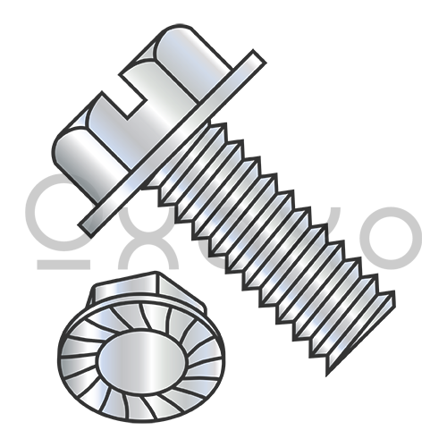 6-32X1/4  Slotted Indented Hex Washer Head Serrated Machine Screw Fully Threaded Zinc