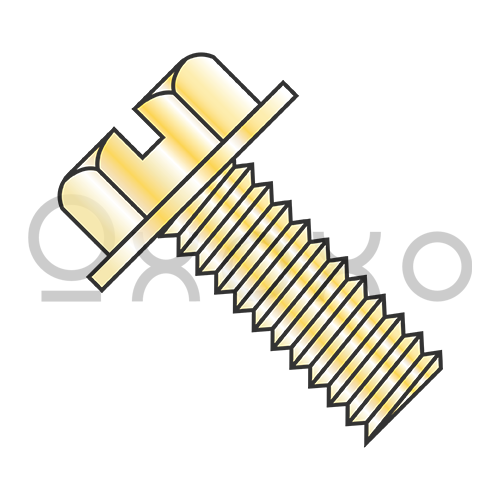 10-24X1/2  Slotted Indented Hex Washer Head Machine Screw Fully Threaded Zinc Yellow