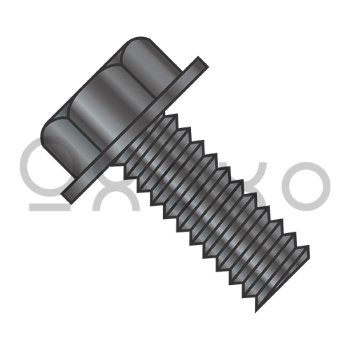 8-32X3/8  Unslotted Indented Hex Washer Head Machine Screw Fully Threaded Black Oxide