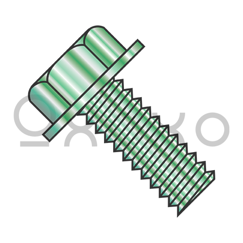 8-32X1/4  Unslotted Indented Hex Wash Grounding Machine Screw Fully Threaded Zinc & Green