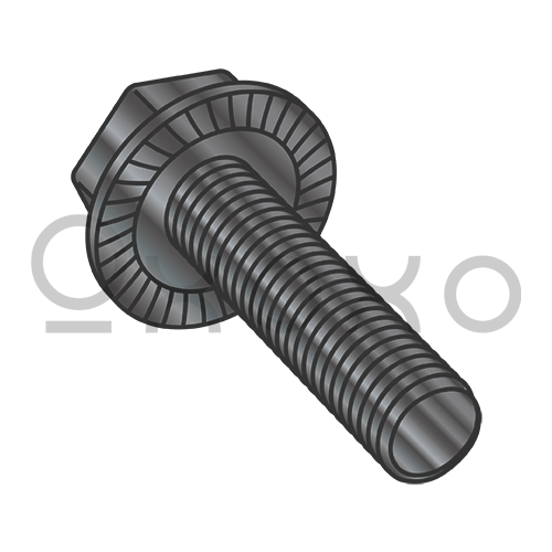 6-32X1/4  Serrated Hex Flanged Washer Full Thread Screw Black Oxide