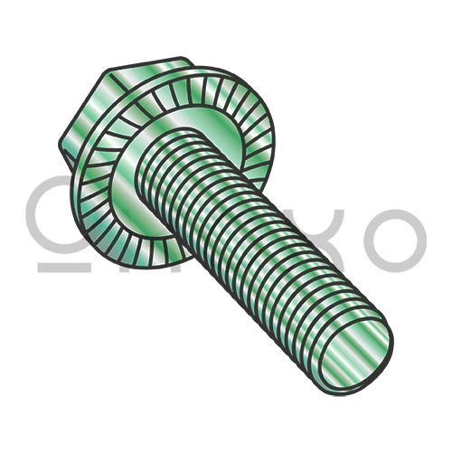 8-32X1/4  Serrated Hex Flanged Washer Grounding Full Thrd Screw Case Hard Zinc Green/Bake