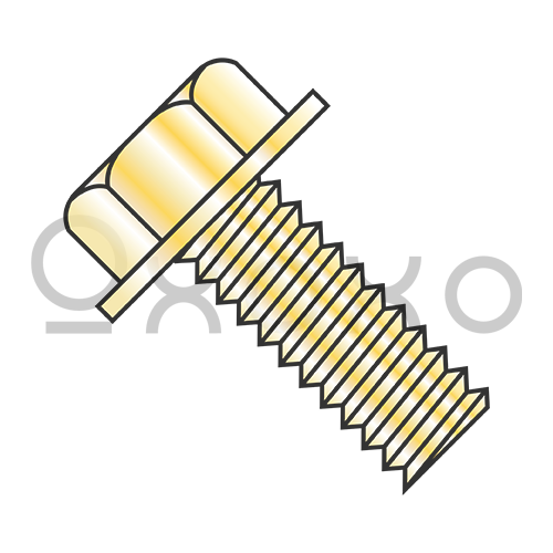 1/4-20x1/2  Unslotted Indented Hex Washer Head Machine Screw Fully Threaded Yellow ROHS